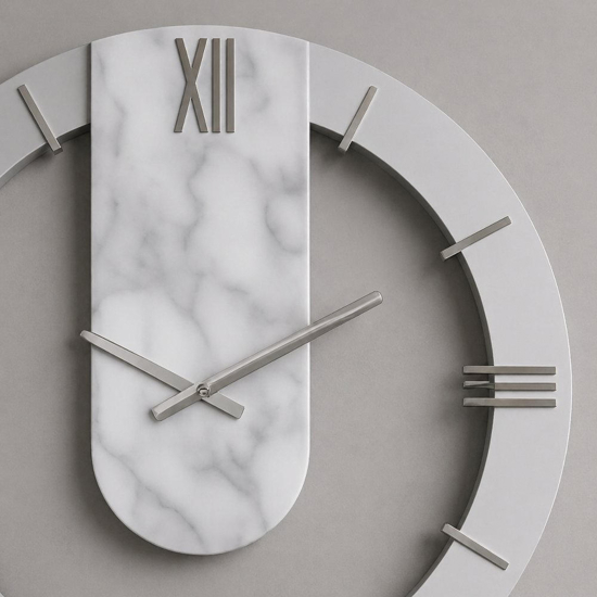 Orologio a parete rotondo effetto marmo dettagli foglia argento 50cm